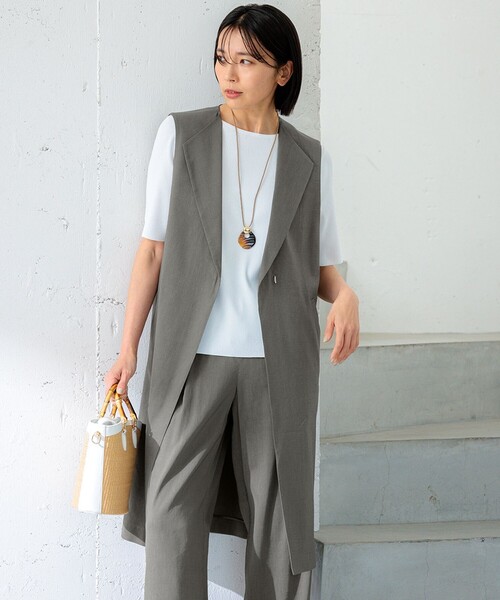 ベスト ジレ 「CLASSY.6月号掲載/洗える」リネンレーヨンストレッチ