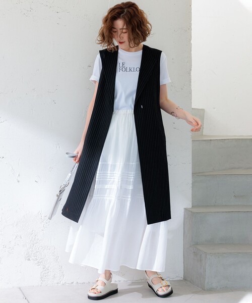 23区　ロングジレ　ベスト　リネン　ストレッチ 23区 ベスト ジレ 「CLASSY.6月号掲載/洗える」リネンレーヨン