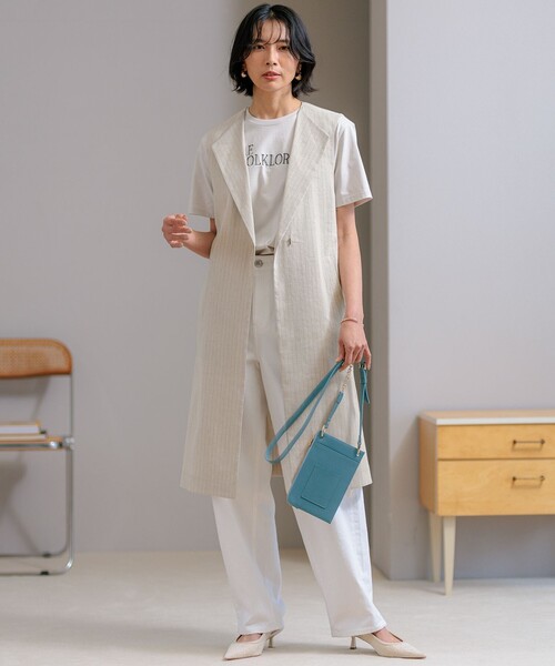 23区 ロング ジレ 2022SS リネン ベージュ 大きいサイズ 2XL セール】【CLASSY.6月号掲載】リネンレーヨンストレッチ ロング