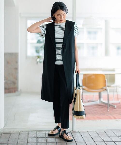 23区　ロングジレ　ベスト　リネン　ストレッチ セール】【CLASSY.6月号掲載】リネンレーヨンストレッチ ロング