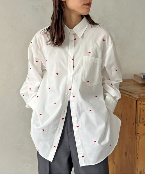 シャツ ブラウス 総刺繍ハートビッグシャツ レディース メンズ 