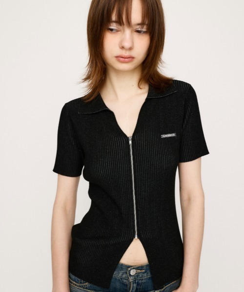ニット　トップス SLY（スライ） ニット セーター DUAL COLOR FRONT ZIP KNIT TOPS
