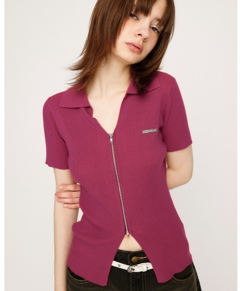 2色 セットアップ ニットジップアップセータートップス＆パンツ SLY ニット セーター DUAL COLOR FRONT ZIP KNIT TOPS デュアル