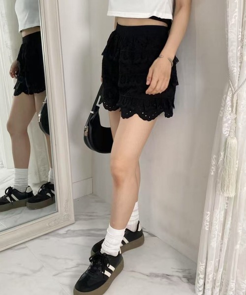 【2点セット】ライン フリル ジャンパー＋ショートパンツ a94-3 フリルラップレイヤード ショートパンツ TINA：JOJUN 全2色