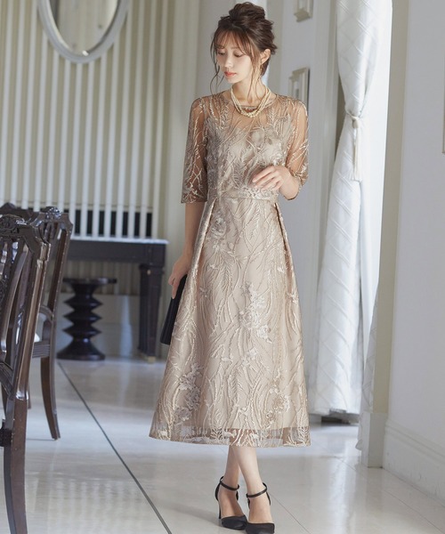 niana」 「haremode」半袖ワンピース M ベージュ レディース 