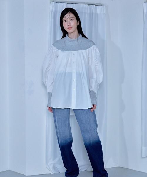 ブラウス シャツ 「Nora Lily」「elle」Kitting Blocking Hi-Neck Blouse レディース Nora Lily ブラウス シャツ 「Nora Lily」「elle」Kitting