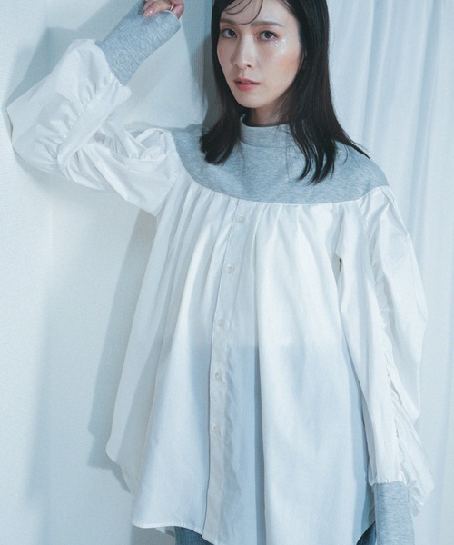 ブラウス シャツ 「Nora Lily」「elle」Kitting Blocking Hi-Neck Blouse レディース Nora Lily ブラウス シャツ 「Nora Lily」「elle」Kitting
