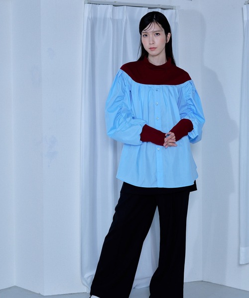 ブラウス シャツ 「Nora Lily」「elle」Kitting Blocking Hi-Neck Blouse レディース Nora Lily ブラウス シャツ 「Nora Lily」「elle」Kitting