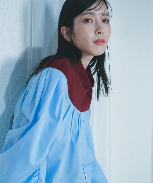 ブラウス シャツ 「Nora Lily」「elle」Kitting Blocking Hi-Neck Blouse レディース Nora Lily ブラウス シャツ 「Nora Lily」「elle」Kitting