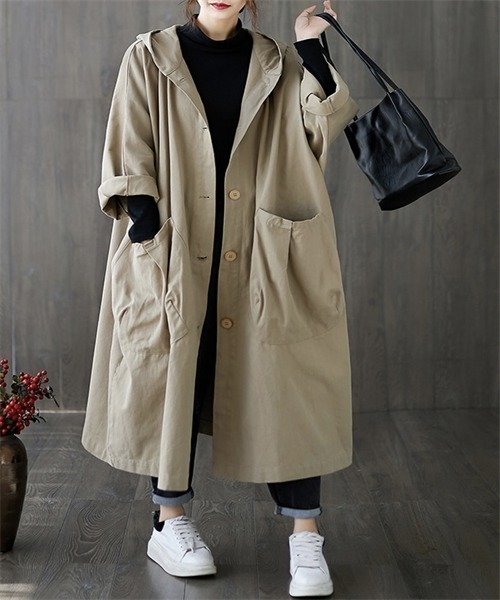 FREE STYLISTS トレンチコート コート フード付き ロングトレンチ