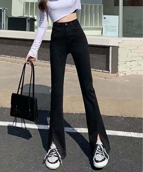 ハイウエスト デニムパンツ ジーンズ ブーツカット デニムブーツカットパンツ レディース ジーンズ デニムパンツ