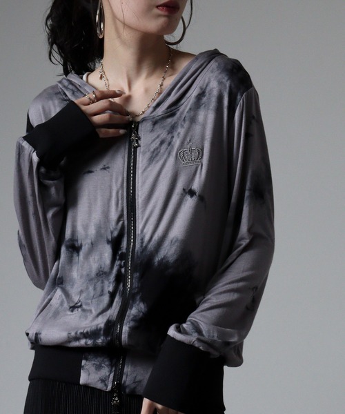 パーカー BLACK JACKALL CROWN レーヨン天竺 ロゴ刺繍アップリケ ZIPパーカー レディース セール】BLACK JACKALL CROWN レーヨン天竺 ロゴ刺繍アップリケ