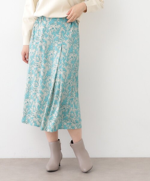 綺麗 ローラアシュレイ ミディー丈 フレアスカート 花柄 黒 グレー
