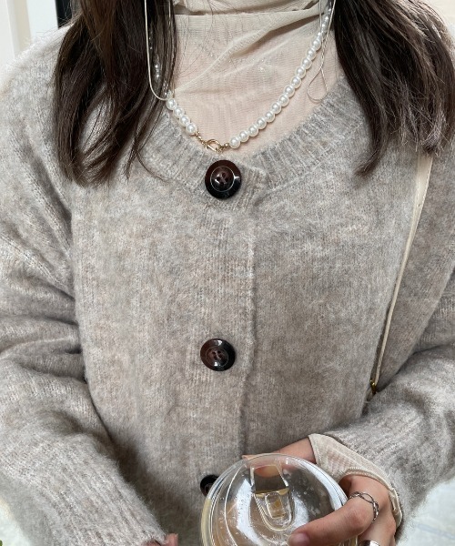 「nemne store」 ニットカーディガン SMALL パープル レディース_画像3