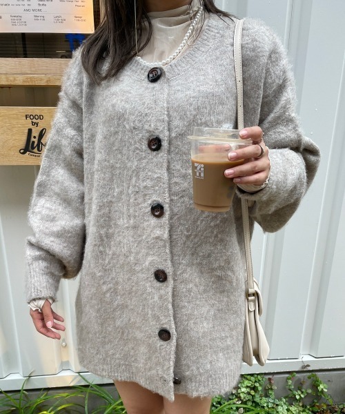 「nemne store」 ニットカーディガン SMALL パープル レディース_画像5