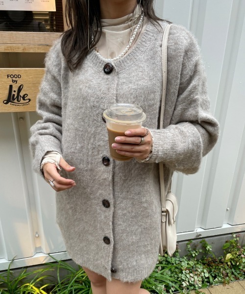 「nemne store」 ニットカーディガン SMALL パープル レディース_画像6