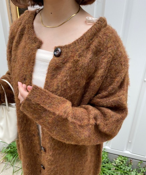 「nemne store」 ニットカーディガン SMALL パープル レディース_画像9