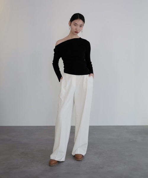 ニット セーター 「LEJA」アシンメトリーサイドギャザーワンショルダーニットトップス レディース Leja ニット セーター 「LEJA」アシンメトリーサイドギャザー