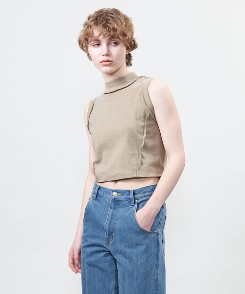tシャツ 「ASTRAET」コットン ハイネック ノースリーブカットソー レディース