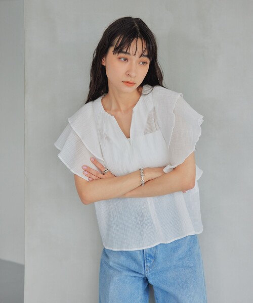 ブラウス シャツ 「EMMEL REFINES」EM シアースラブ ラッフル ブラウス レディース UNITED ARROWS green label relaxing｜<EMMEL REFINES>EM