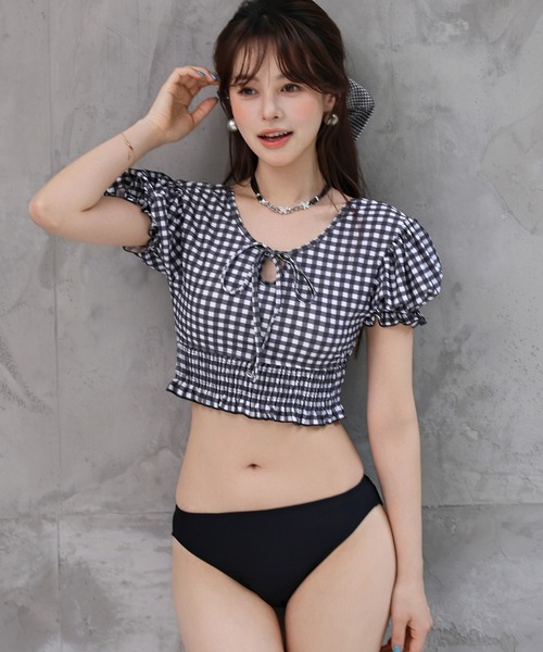 新着商品 TeddyShop 水着 レディース水着 2WAYぽわん袖ギンガムチェック 水着・ラッシュガード