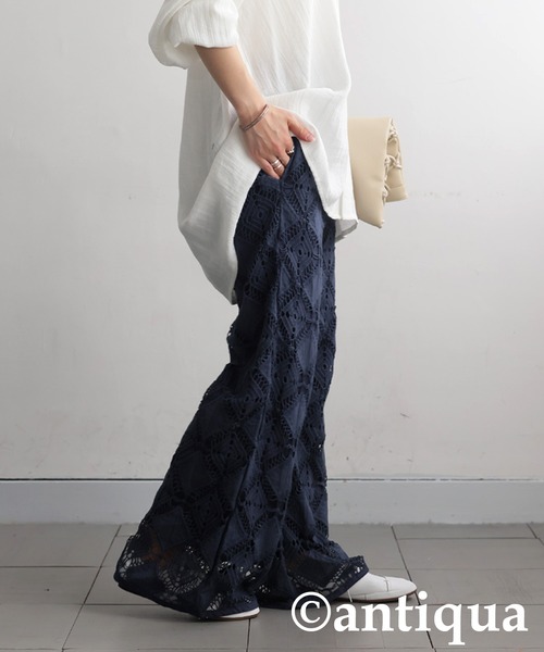 【値下げ】antiqua 　レースタックパンツ　Ｌsize antiqua パンツ レースタックパンツ レディース : ZOZOTOWN