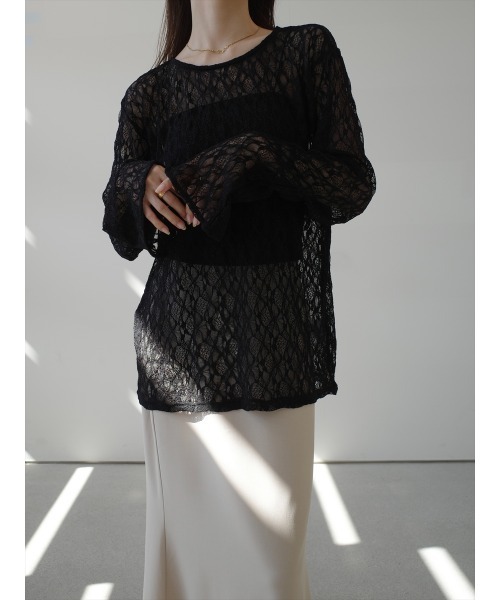 tシャツ ベルスリーブシアーレーストップス レディース amel tシャツ ベルスリーブシアーレーストップス レディース