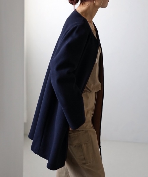 「＆HALF」 「noa-ge」ノーカラーコート M ダークグレー レディース_画像5
