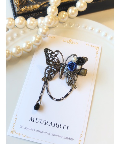 TONE ヘアクリップ 「MUURABBTI」蝶々と薔薇のヘアクリップ(MA
