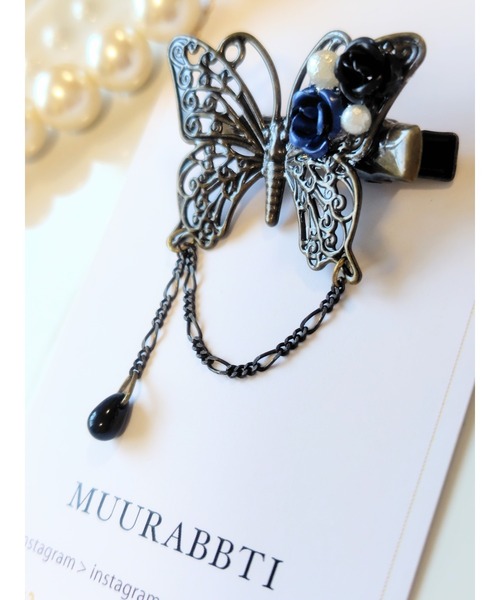 TONE ヘアクリップ 「MUURABBTI」蝶々と薔薇のヘアクリップ(MA
