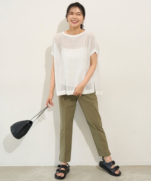 ニット セーター 「洗える/抗菌防臭」メッシュ ハーフスリーブ ニット レディース UNFILO ニット セーター 「洗える/抗菌防臭」メッシュ ハーフ