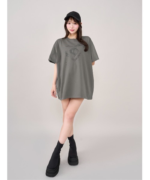 ダーリッチ ハートモチーフロングTシャツ Darich tシャツ ハートキーフェードビッグTシャツ レディース