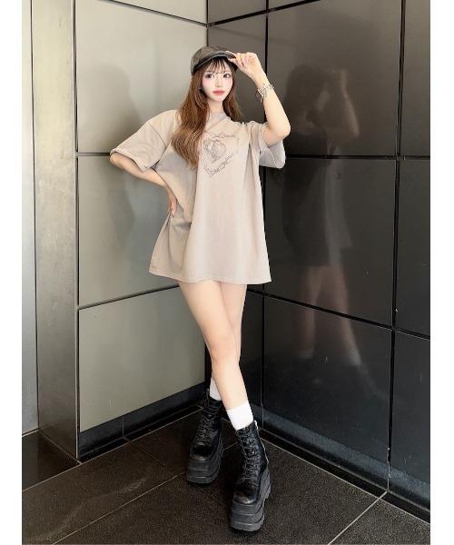 ダーリッチ ハートモチーフロングTシャツ Darich tシャツ ハートキーフェードビッグTシャツ レディース