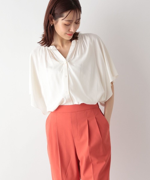 「GLOBAL WORK」 半袖ブラウス LARGE オフホワイト レディース