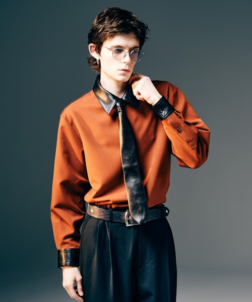 Synth Leather Collar Shirt /シンセレザーカラーシャツ glamb（グラム） シャツ Synth Leather Collar Shirt / シンセレザー