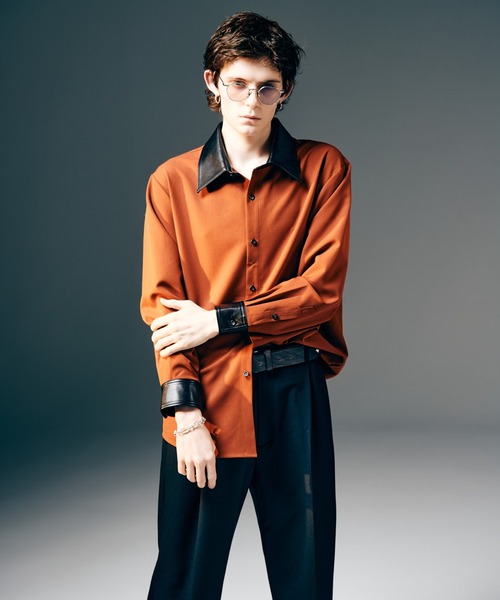 glamb（グラム） シャツ Synth Leather Collar Shirt / シンセレザー
