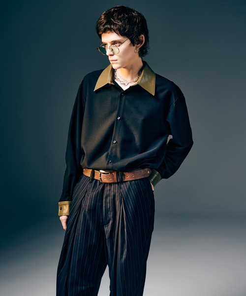 glamb（グラム） シャツ Synth Leather Collar Shirt / シンセレザー