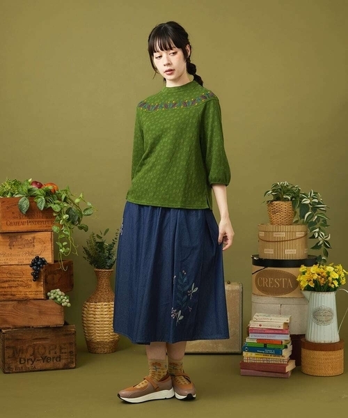 Jocomomola（ホコモモラ） tシャツ Nube ジャカード半端袖カットソー