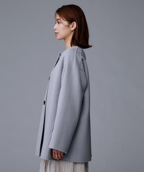 スピックアンドスパン ノーカラー リバーコート 美品 グレー ミドル丈 スピックアンドスパン ノーカラー リバーコート 美品 グレー ミドル丈