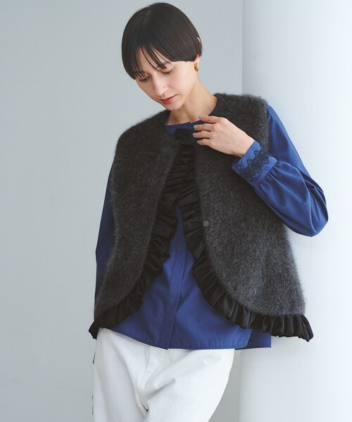 ユナイテッドアローズ　Pフリル　ニットベスト　ジレ　ネイビー UNITED ARROWS（ユナイテッドアローズ）の「P フリル ニット