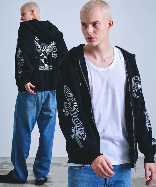 Revo. パーカー エンジェル グラフィックプリント 裏起毛 スウェット