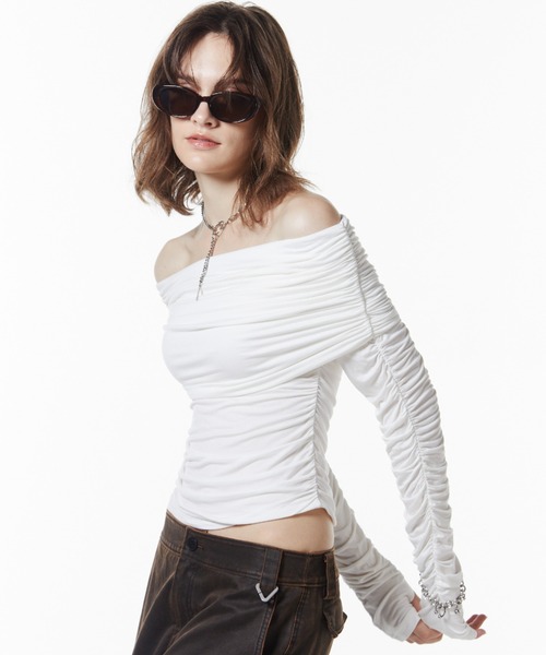 JOSE MOON（ジョゼムーン） tシャツ GATHER OFFSHOULDER LONG TOPS