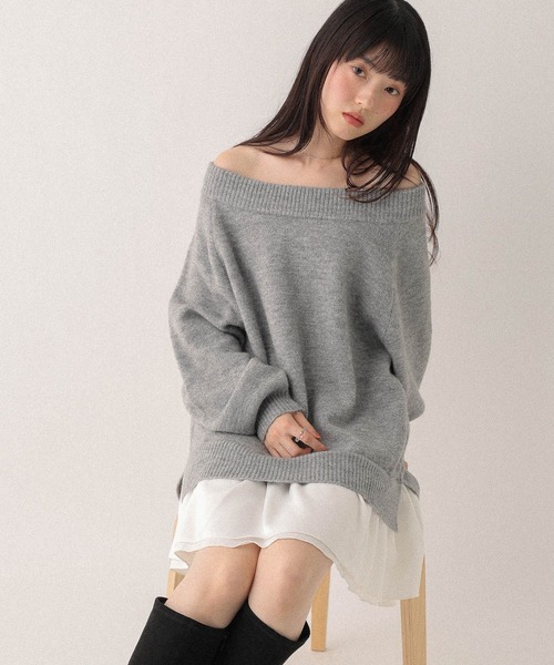 Heather（ヘザー） ワンピース ドッキングフリルニットワンピース