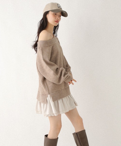 Heather（ヘザー） ワンピース ドッキングフリルニットワンピース