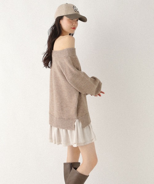 Heather（ヘザー） ワンピース ドッキングフリルニットワンピース