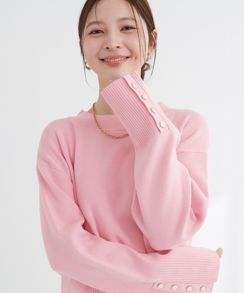 YOPPY様　cube-cube ニットセーター　ピンク natural couture ニット セーター スタンドネック袖口釦ゆるニット