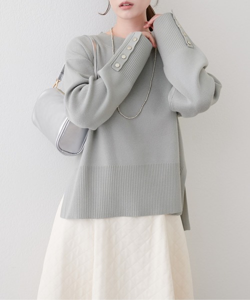 スタンドネック ニット natural couture ニット セーター スタンドネック袖口釦ゆるニット