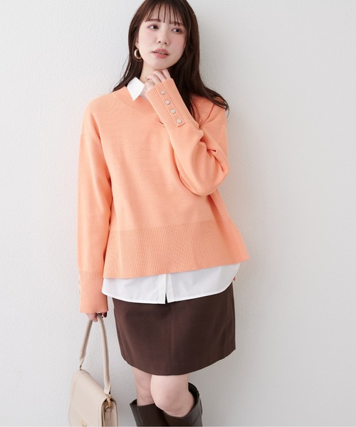スタンドネック ニット natural couture ニット セーター スタンドネック袖口釦ゆるニット