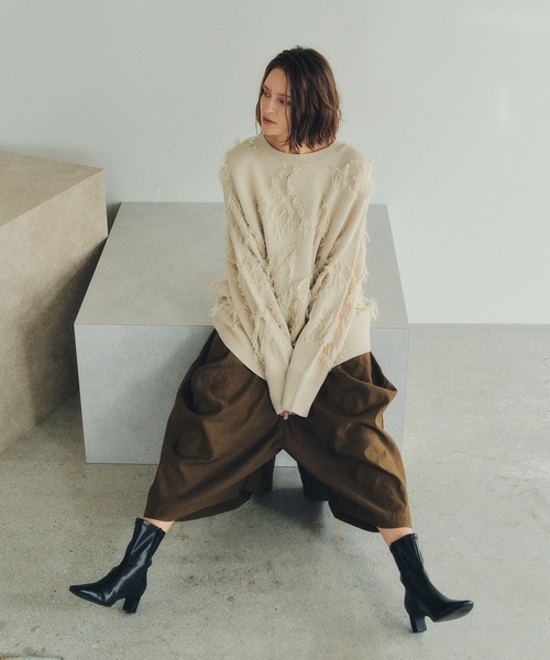 Editt by YECCA VECCA ニット セーター スター柄フリンジルーズニット