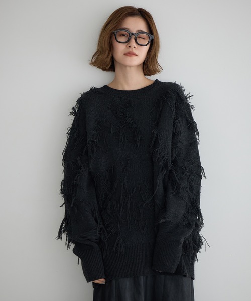 Editt by YECCA VECCA ニット セーター スター柄フリンジルーズニット